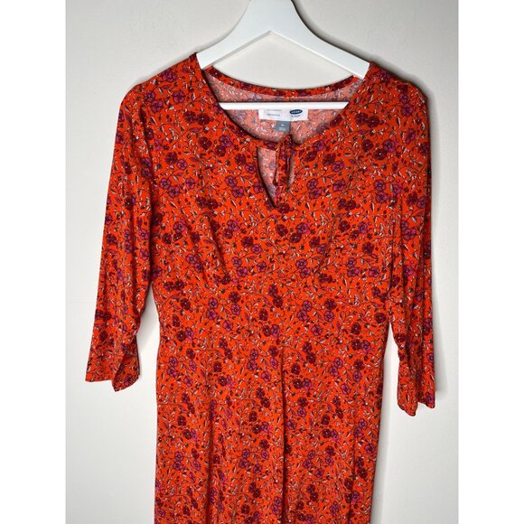 Old Navy Dress Womens Maternity Medium Floral Mini Boho Orange Pink Casual Work - Picture 2 of 12